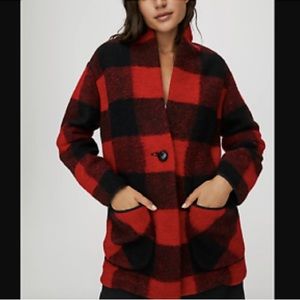Women M Aritzia Wilfred Free Cecilie Off Duty Jacket Coat Red Black Plaid Wool